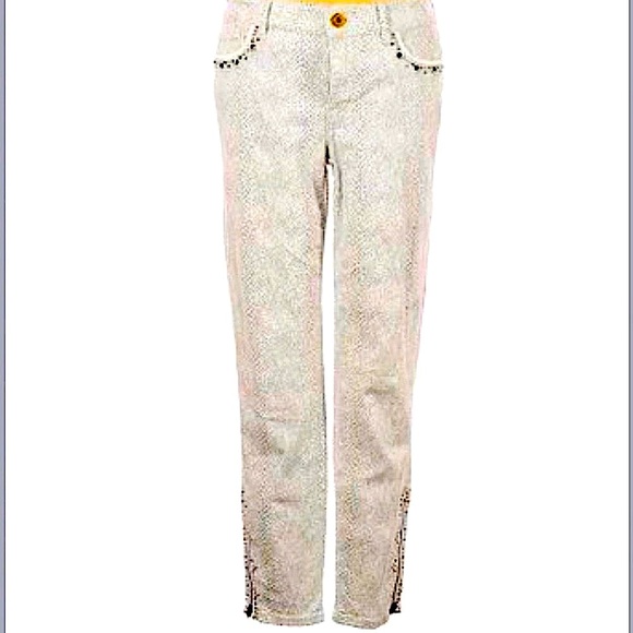 WHBM Gray Moto Skinny Snakeskin Print Crop Jeans Studded Accents Zip Ankle Edgy - Picture 14 of 16